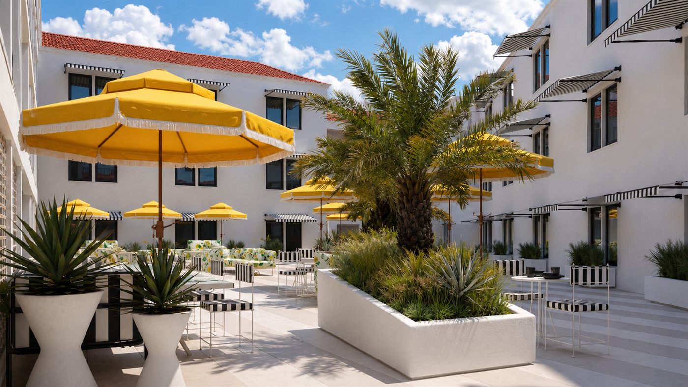 The courtyard at Hotel Anna, from the hotel’s renderings